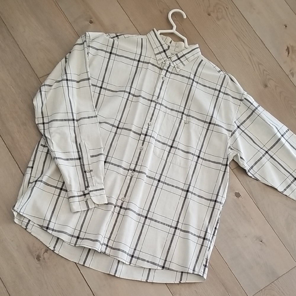 Mens AXXA Oxford Longsleeve Shirt Plaid Sz 17 34/35